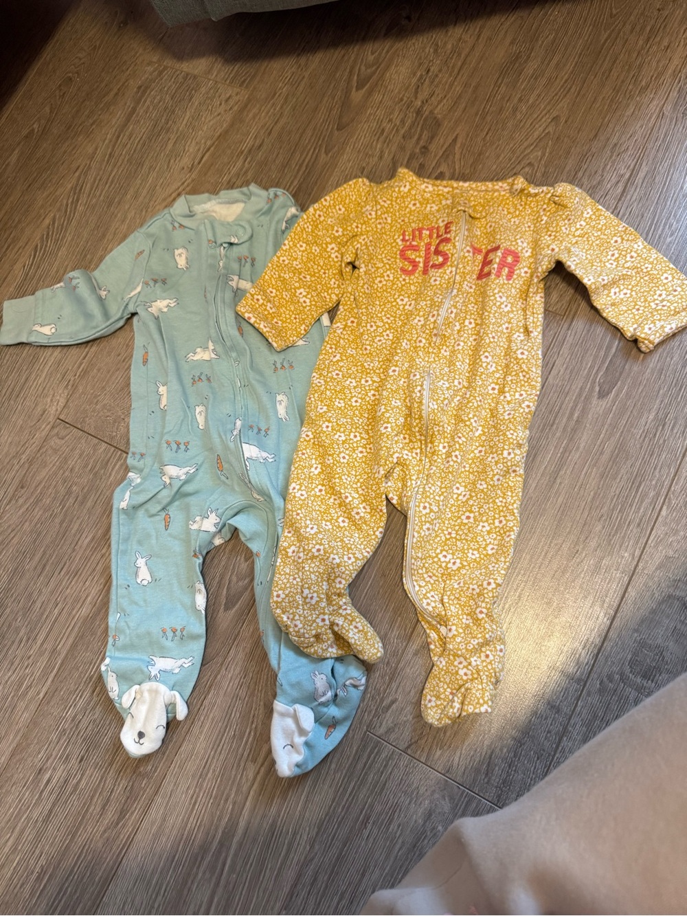 Carter's Yellow Floral "Little Sister" Footed One-Piece $5 for both
